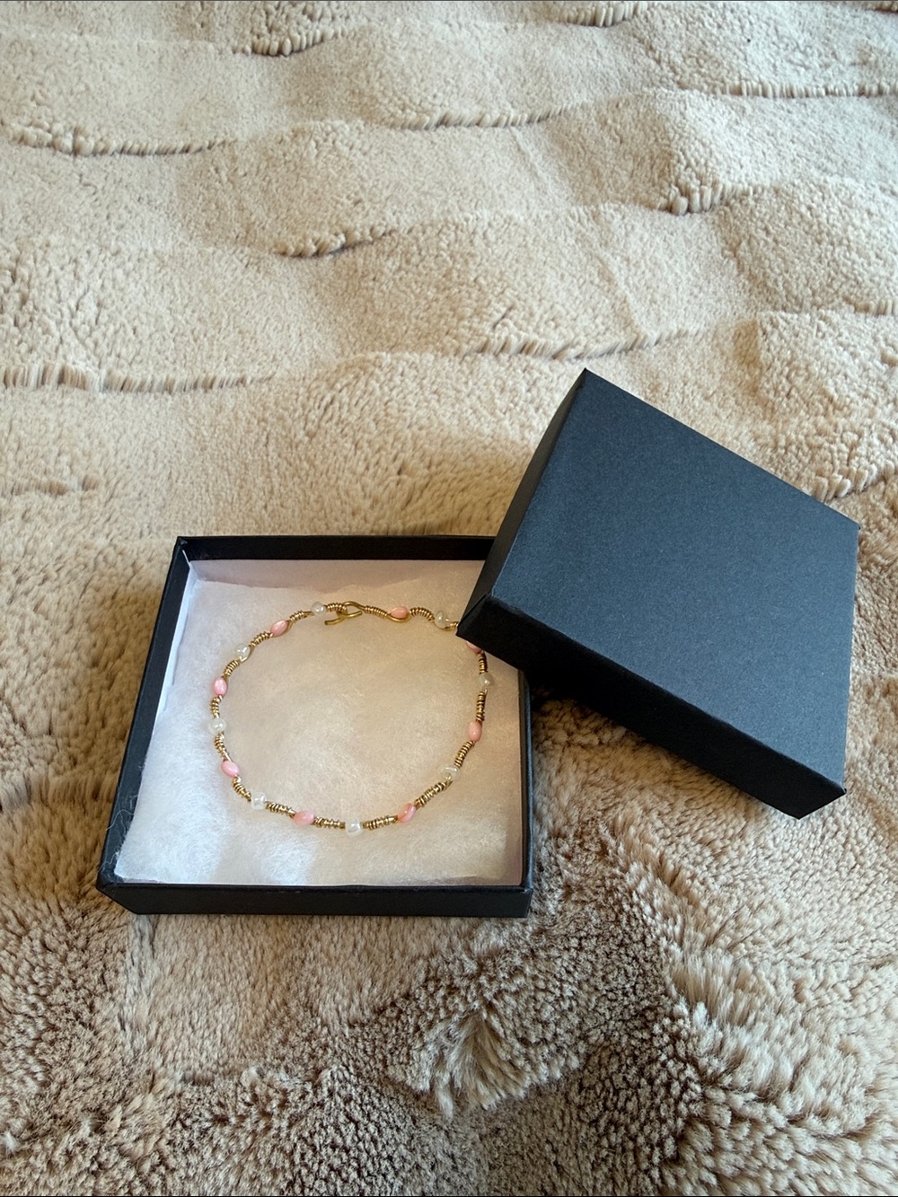 Delicate Gold and Pink Beaded Bracelet - Women Jewelry